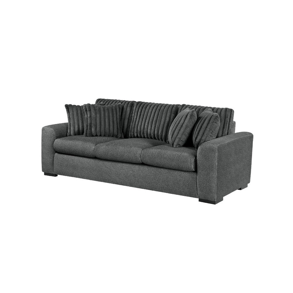 Zian Sofa | Dark Gray Microfiber & Corduroy | 4 Matching Pillows | 92"