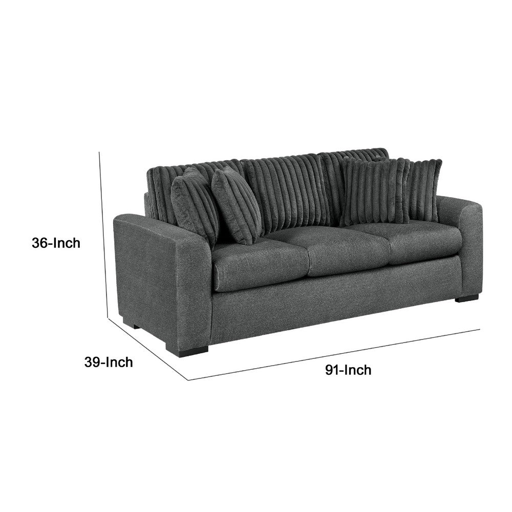 Zian Sofa | Dark Gray Microfiber & Corduroy | 4 Matching Pillows | 92"