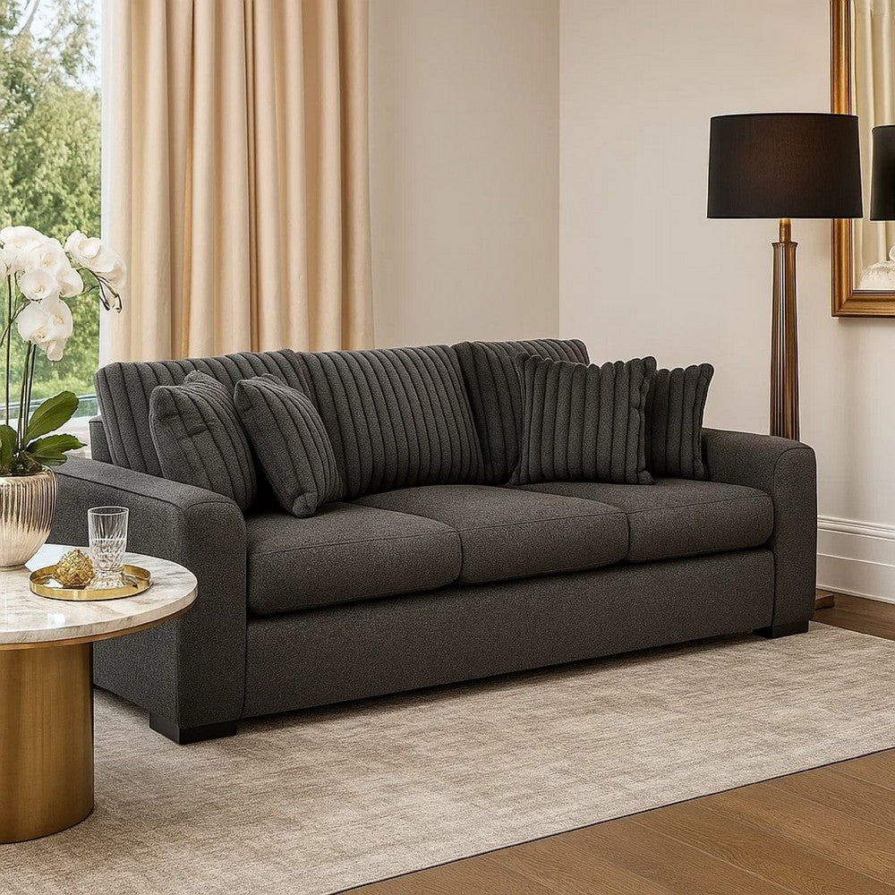 Zian Sofa | Dark Gray Microfiber & Corduroy | 4 Matching Pillows | 92"