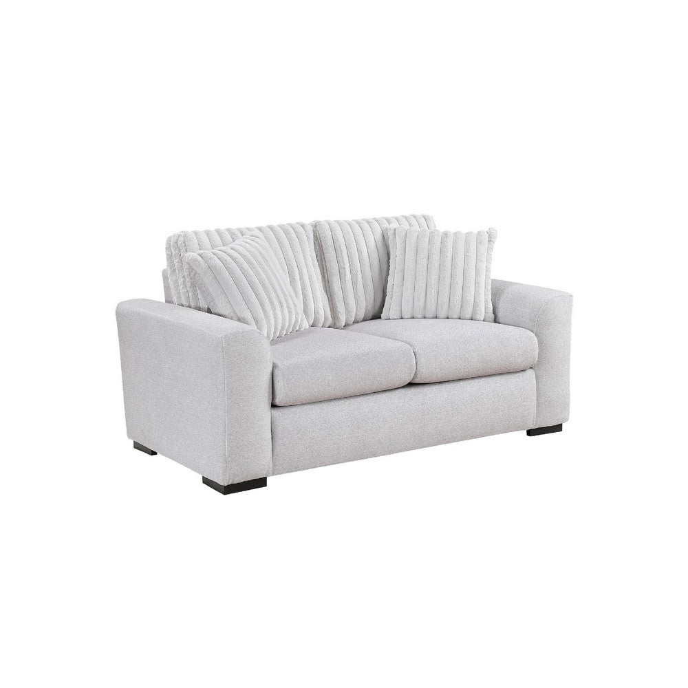 Zian Loveseat | Light Gray Microfiber & Corduroy | 2 Pillows | 66"