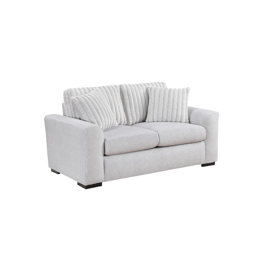 Zian Loveseat | Light Gray Microfiber & Corduroy | 2 Pillows | 66"