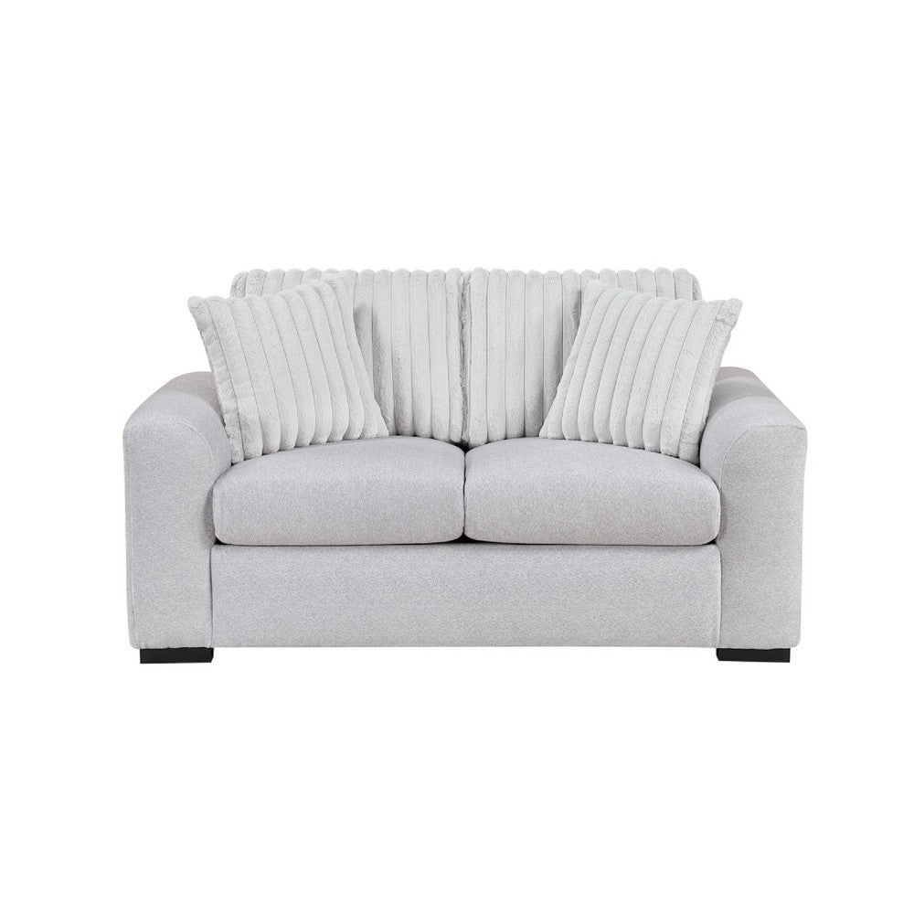 Zian Loveseat | Light Gray Microfiber & Corduroy | 2 Pillows | 66"