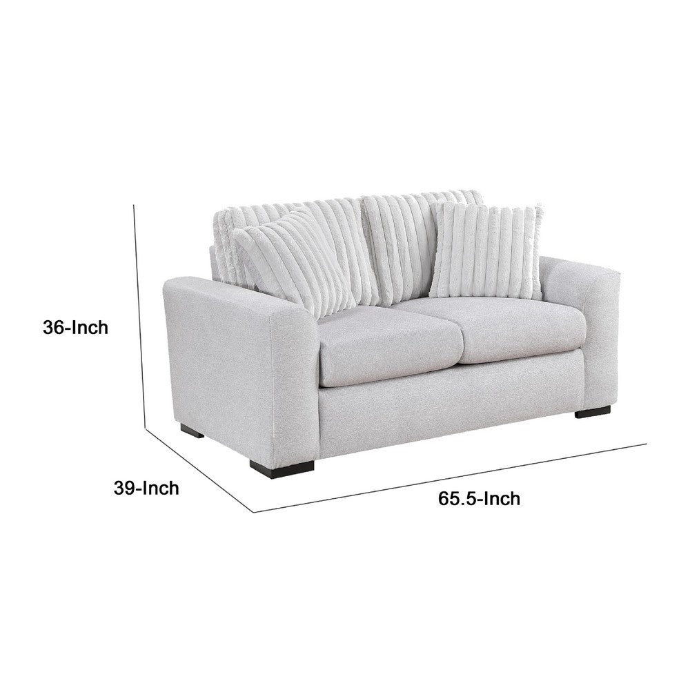 Zian Loveseat | Light Gray Microfiber & Corduroy | 2 Pillows | 66"