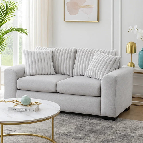 Zian Loveseat | Light Gray Microfiber & Corduroy | 2 Pillows | 66"