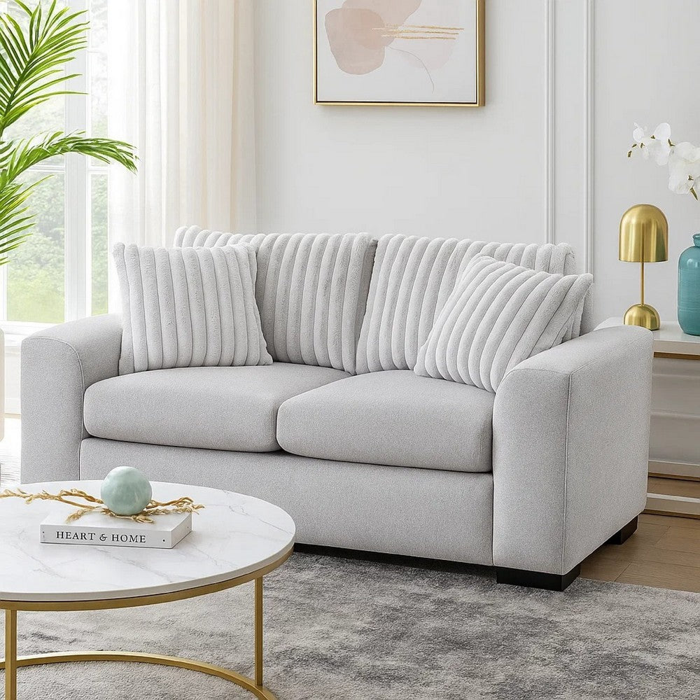 Zian Loveseat | Light Gray Microfiber & Corduroy | 2 Pillows | 66"