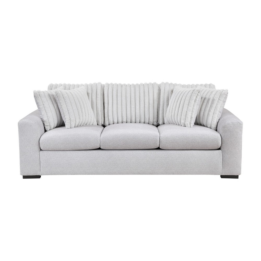 Zian Sofa | Light Gray Microfiber & Corduroy | 4 Matching Pillows | 92"