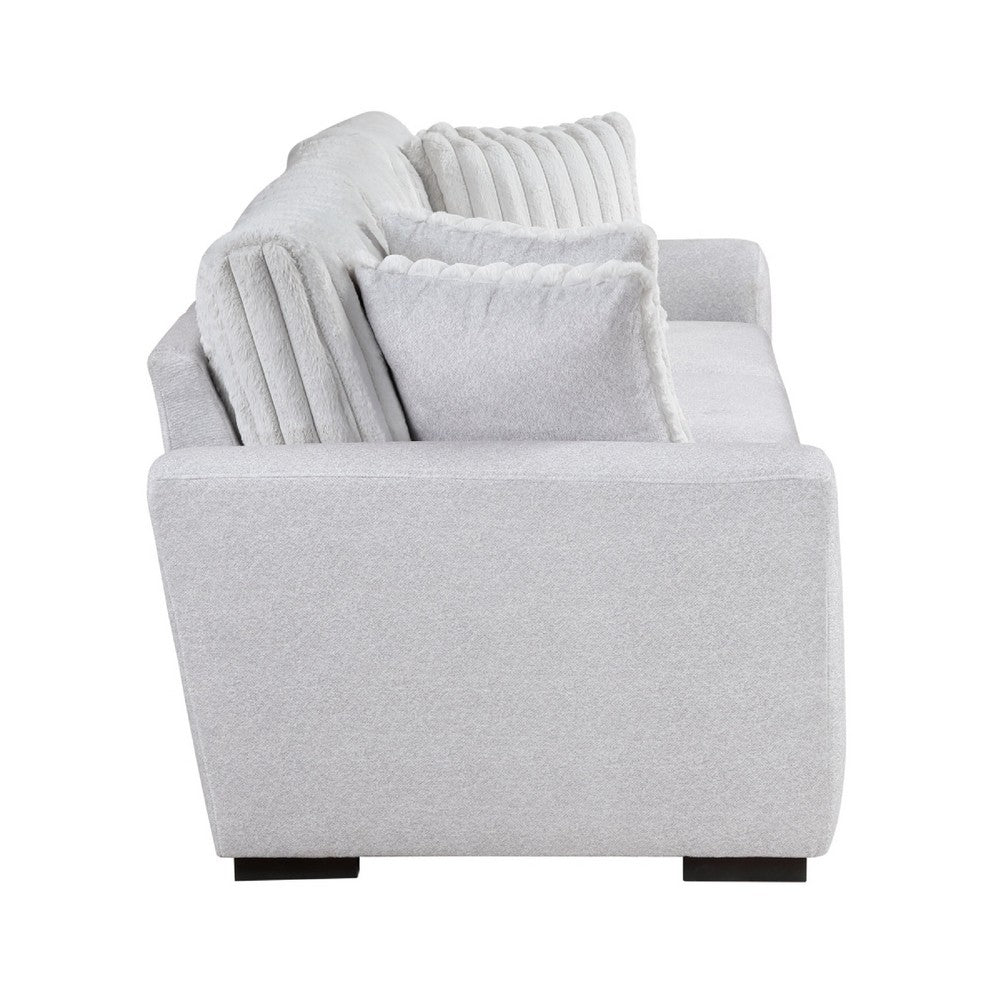 Zian Sofa | Light Gray Microfiber & Corduroy | 4 Matching Pillows | 92"