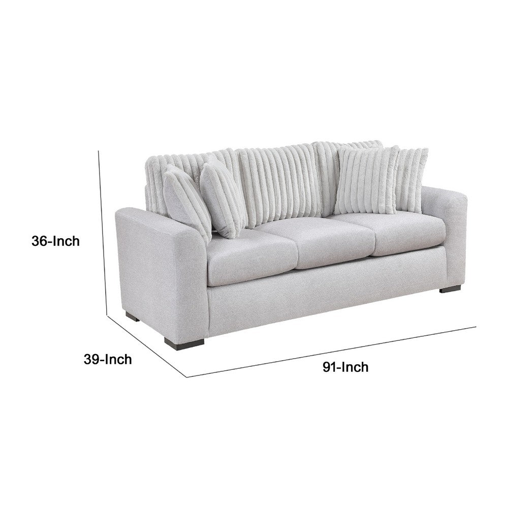 Zian Sofa | Light Gray Microfiber & Corduroy | 4 Matching Pillows | 92"