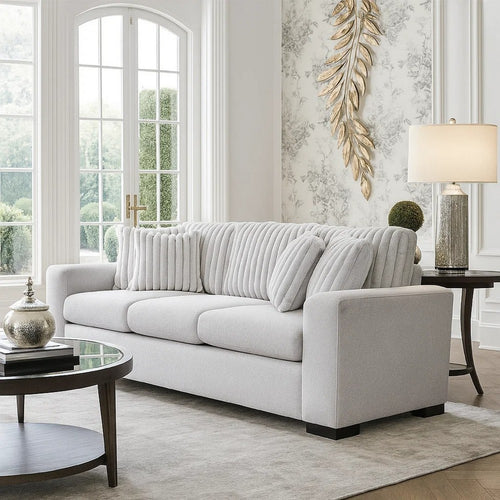 Zian Sofa | Light Gray Microfiber & Corduroy | 4 Matching Pillows | 92"