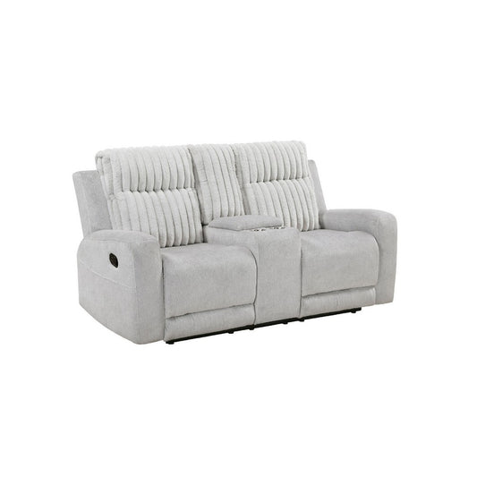 Lupe Double Manual Reclining Loveseat w Console | Light Gray Microfiber