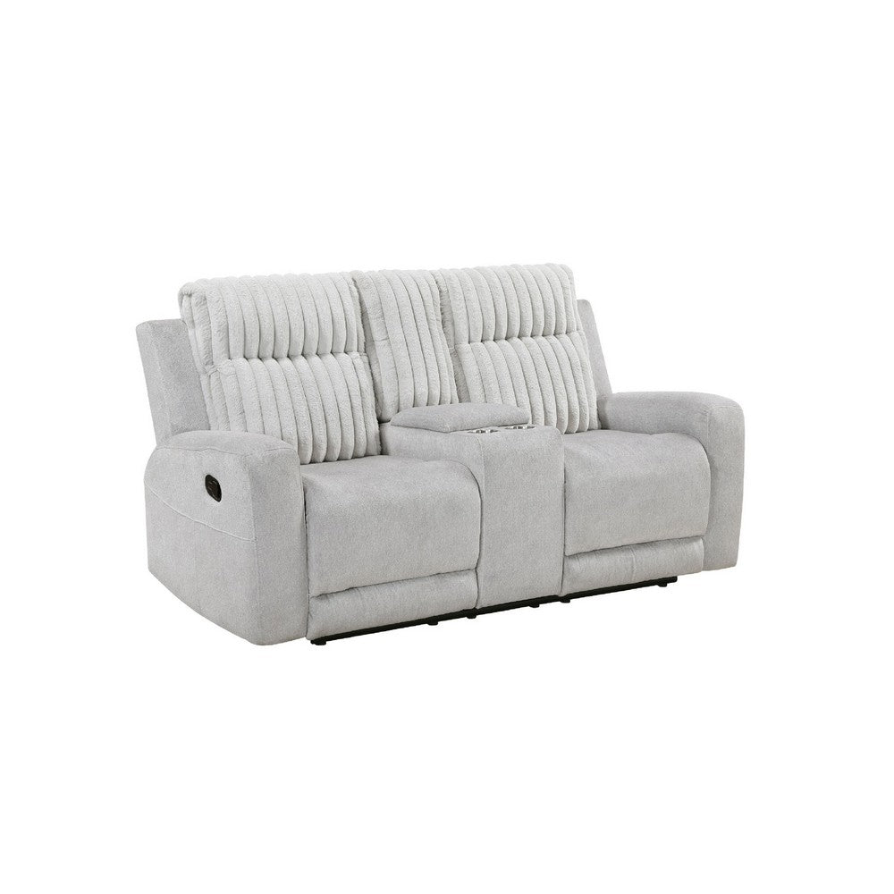Lupe Double Manual Reclining Loveseat w Console | Light Gray Microfiber
