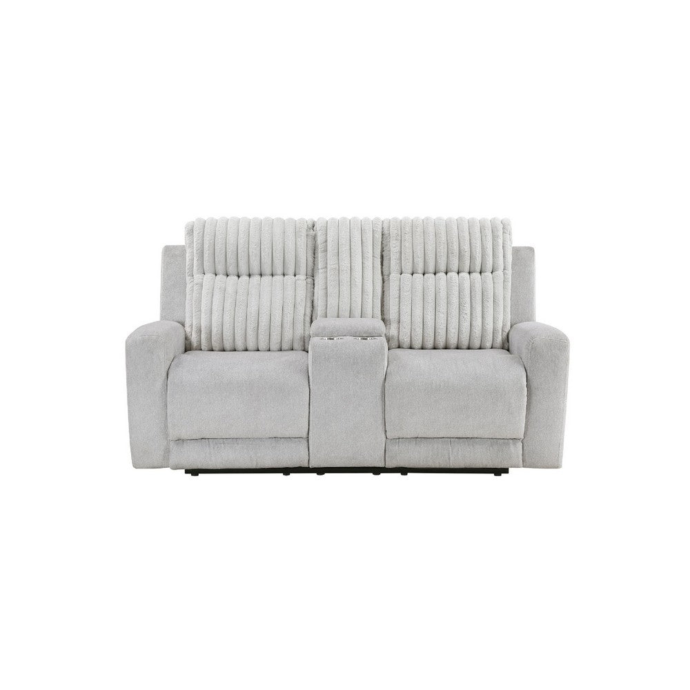 Lupe Double Manual Reclining Loveseat w Console | Light Gray Microfiber