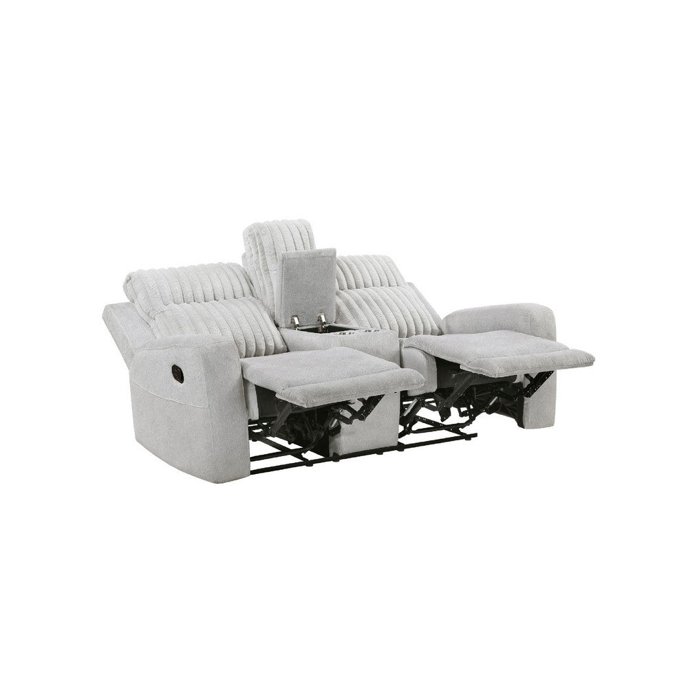 Lupe Double Manual Reclining Loveseat w Console | Light Gray Microfiber