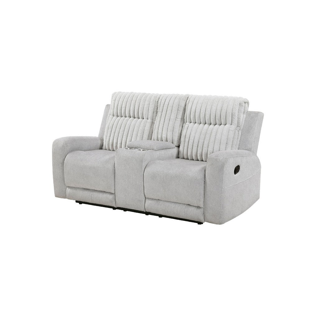 Lupe Double Manual Reclining Loveseat w Console | Light Gray Microfiber