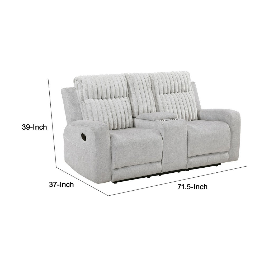 Lupe Double Manual Reclining Loveseat w Console | Light Gray Microfiber