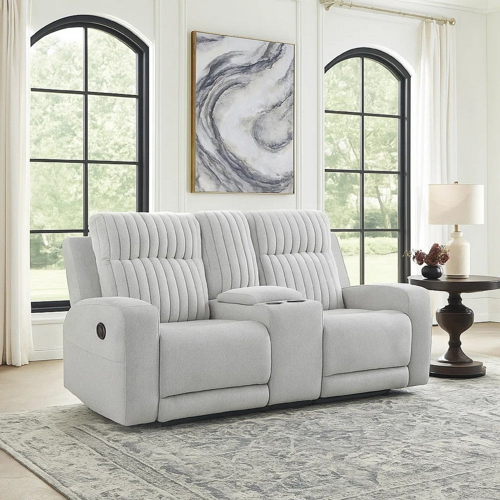 Lupe Double Manual Reclining Loveseat w Console | Light Gray Microfiber