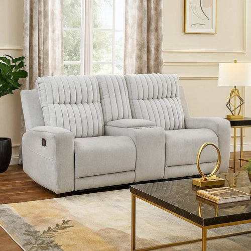 Lupe Double Manual Reclining Loveseat w Console | Light Gray Microfiber