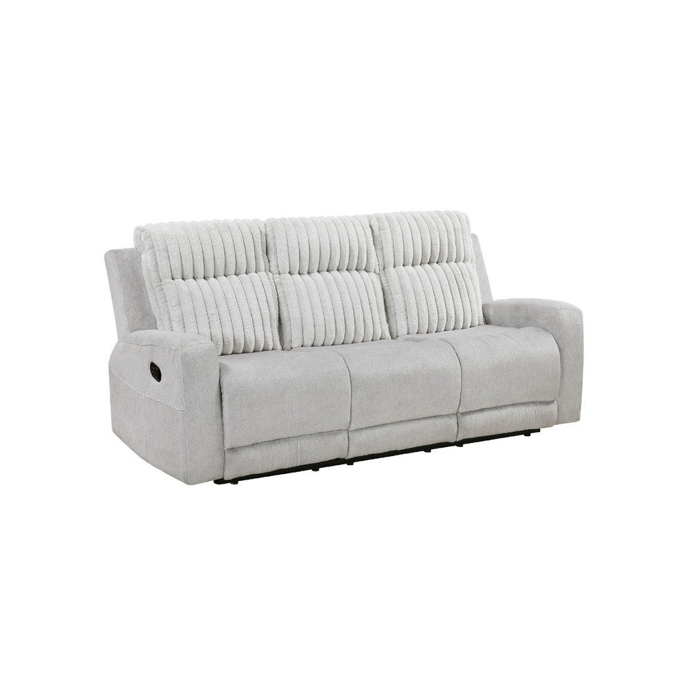 Lupe Double Manual Reclining Sofa w Plush Cushions | Light Gray Microfiber