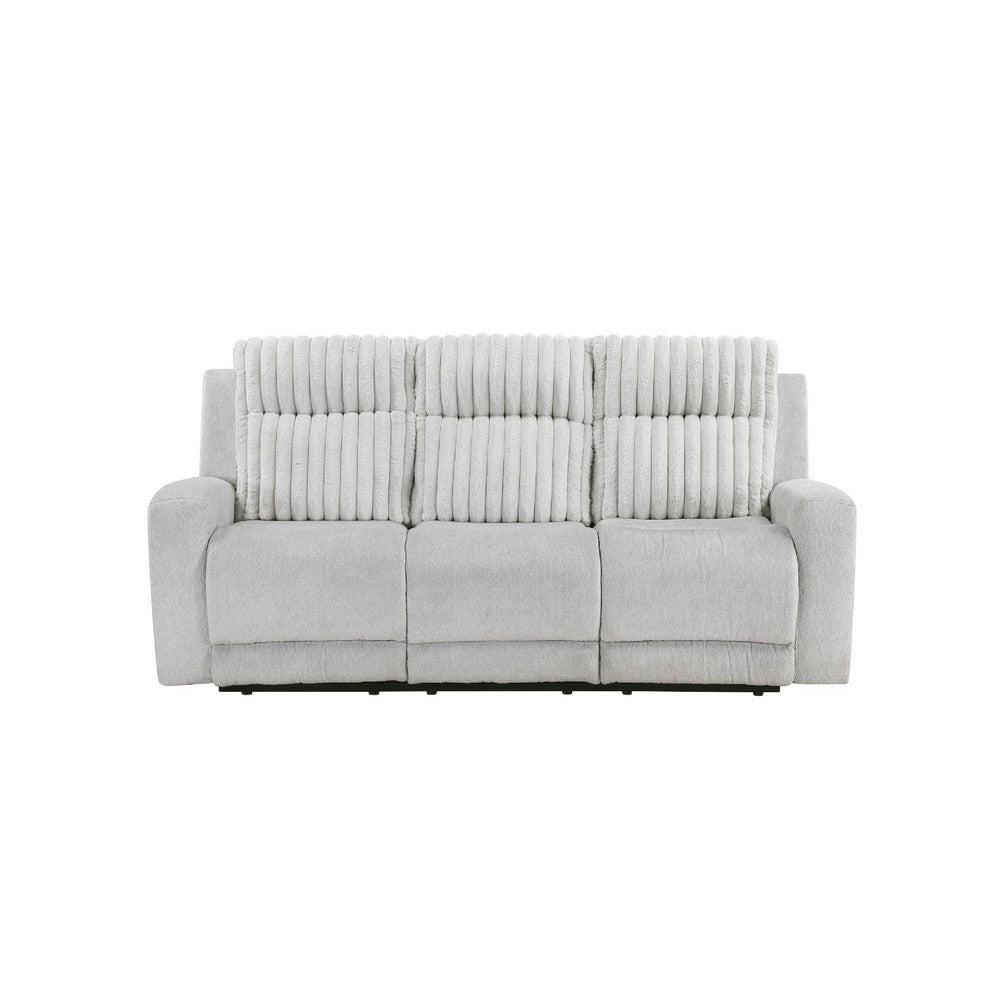 Lupe Double Manual Reclining Sofa w Plush Cushions | Light Gray Microfiber