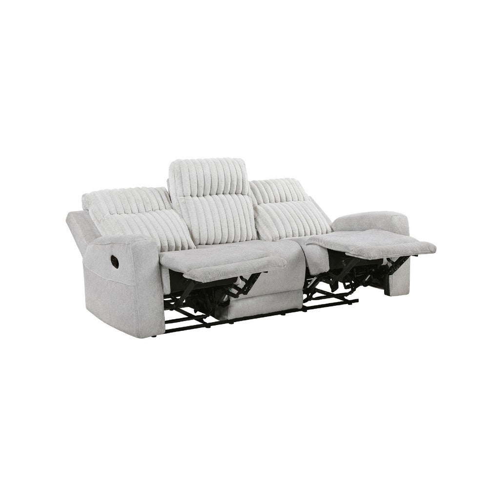 Lupe Double Manual Reclining Sofa w Plush Cushions | Light Gray Microfiber