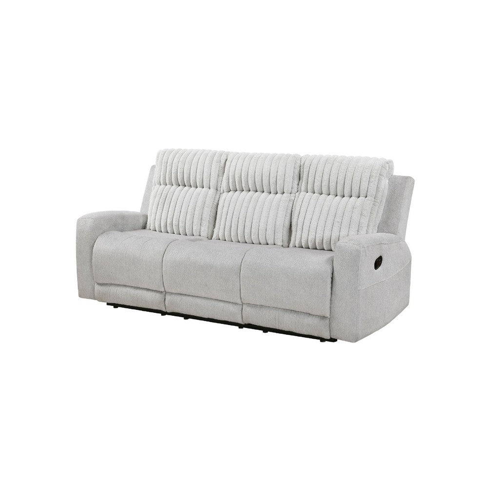 Lupe Double Manual Reclining Sofa w Plush Cushions | Light Gray Microfiber