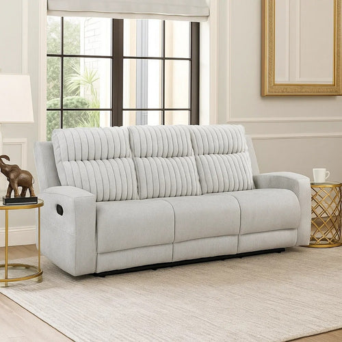 Lupe Double Manual Reclining Sofa w Plush Cushions | Light Gray Microfiber