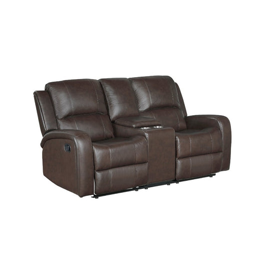 Seba Manual Reclining Loveseat w Center Console | Brown Leather Match