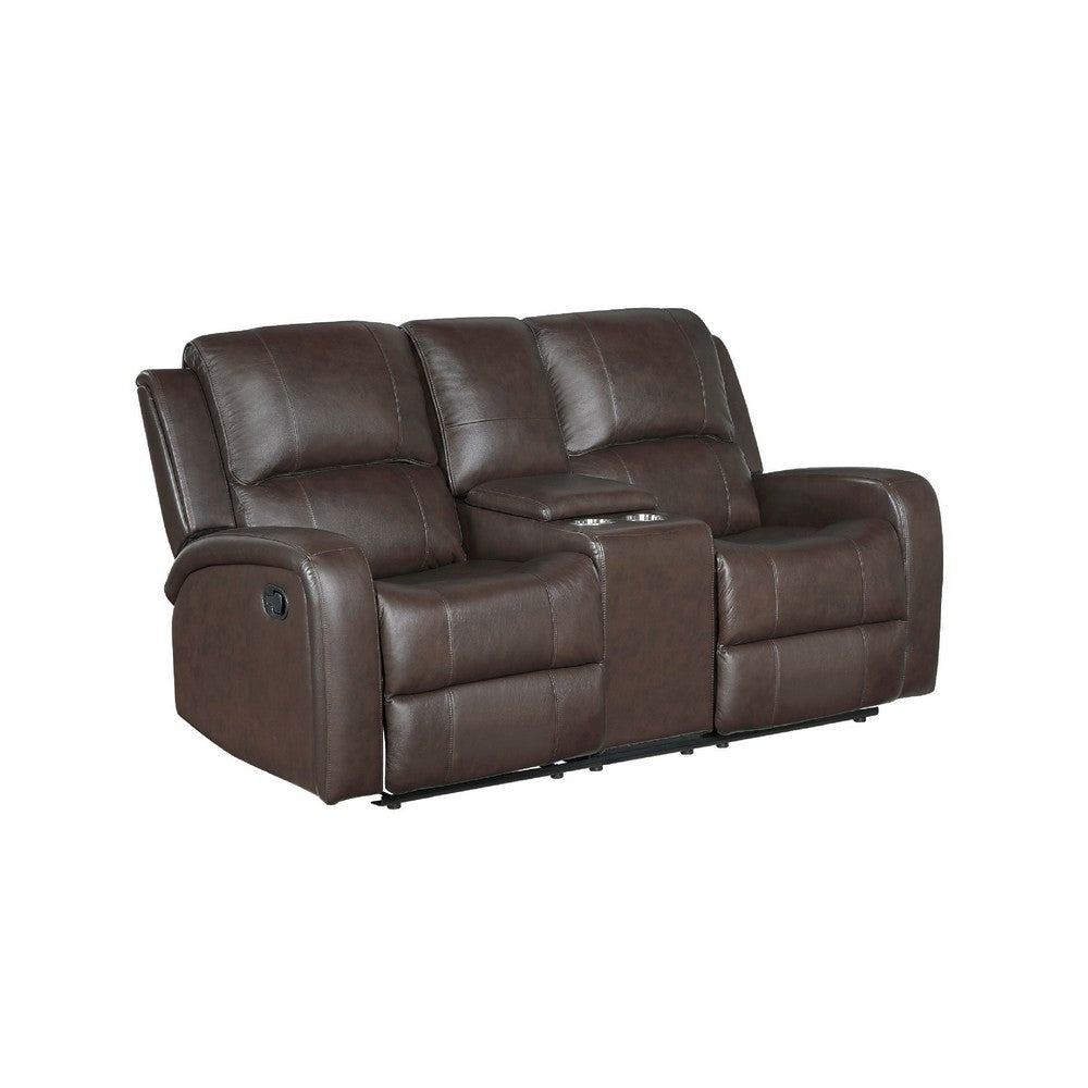 Seba Manual Reclining Loveseat w Center Console | Brown Leather Match