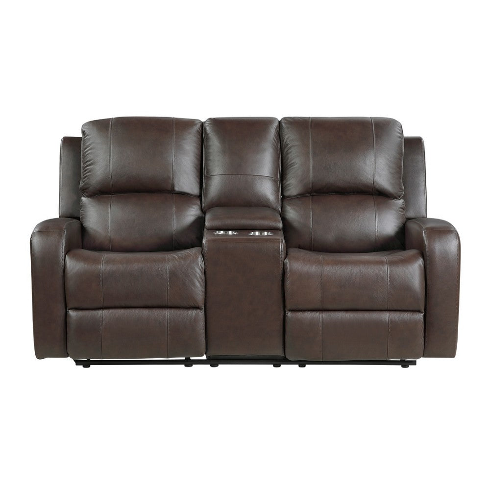 Seba Manual Reclining Loveseat w Center Console | Brown Leather Match