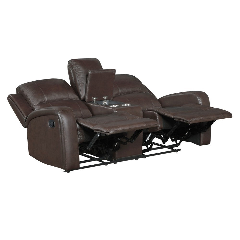 Seba Manual Reclining Loveseat w Center Console | Brown Leather Match
