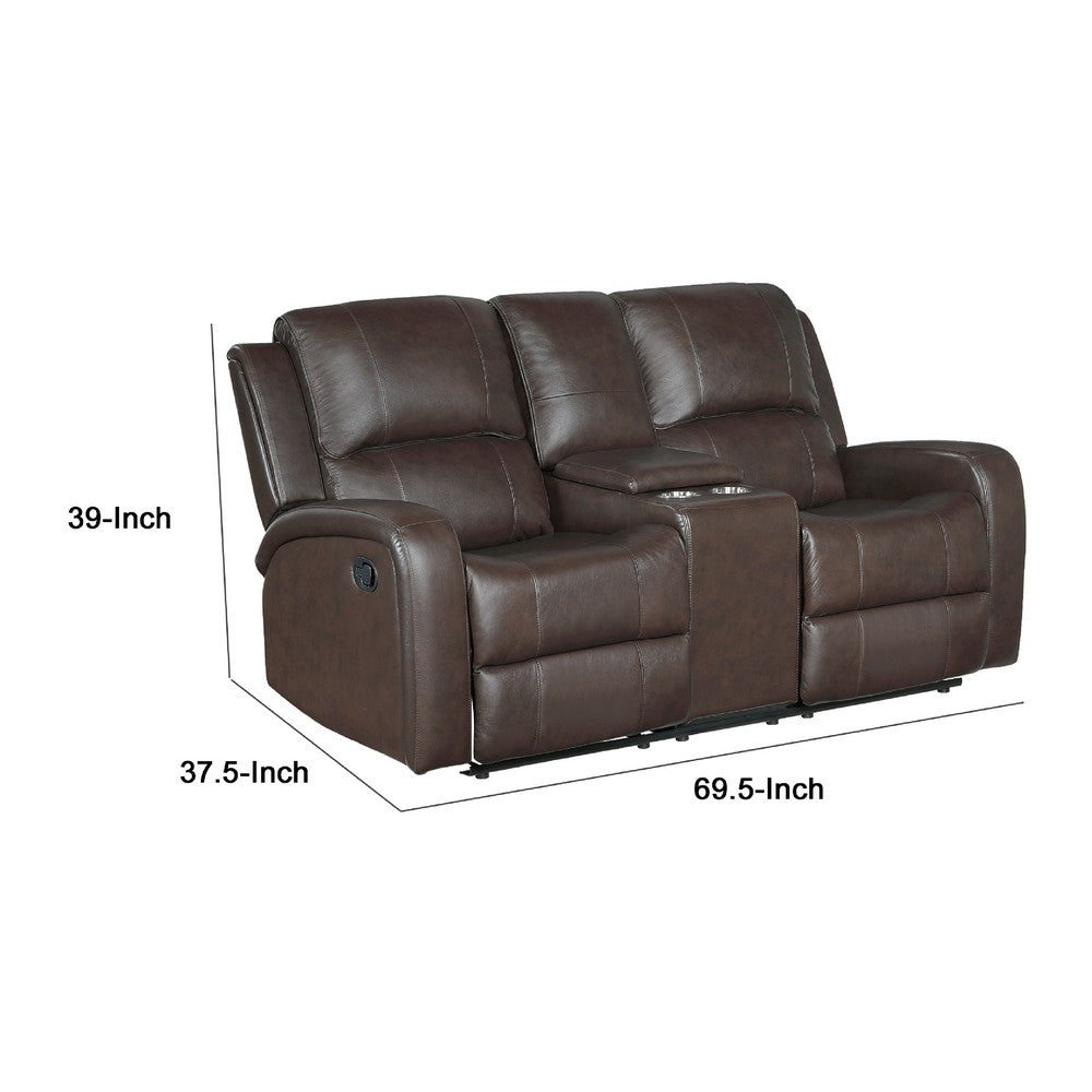 Seba Manual Reclining Loveseat w Center Console | Brown Leather Match