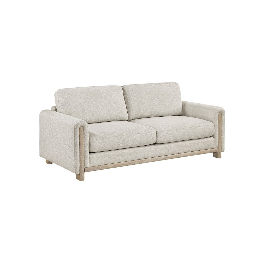 Lny Sofa | Beige Polyester | Wood Natural Brown Frame & Legs | 81"