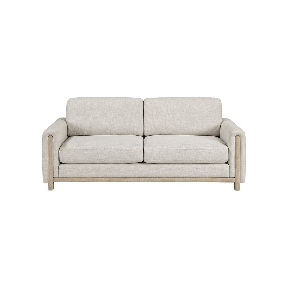 Lny Sofa | Beige Polyester | Wood Natural Brown Frame & Legs | 81"