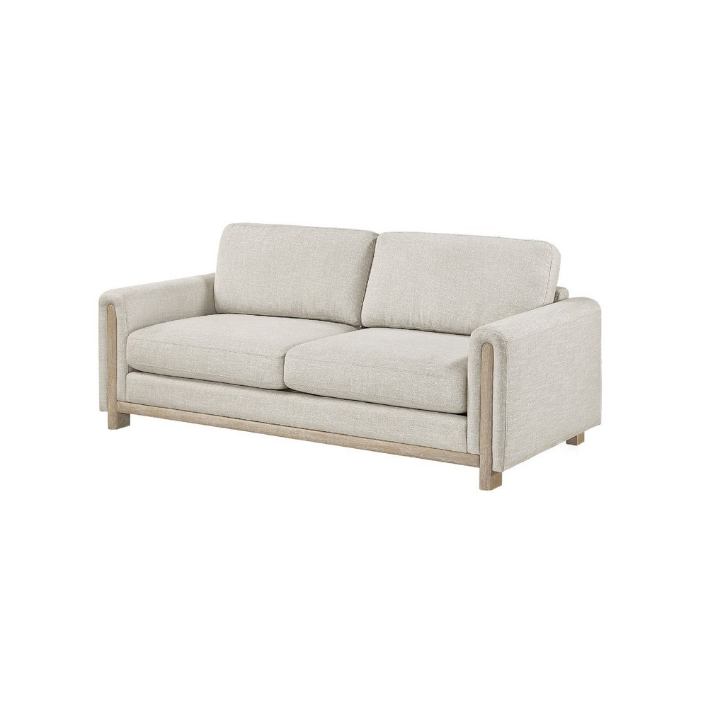 Lny Sofa | Beige Polyester | Wood Natural Brown Frame & Legs | 81"