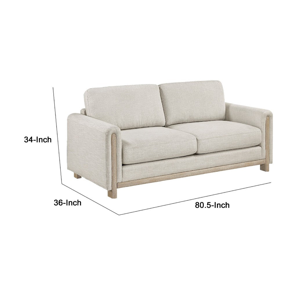 Lny Sofa | Beige Polyester | Wood Natural Brown Frame & Legs | 81"