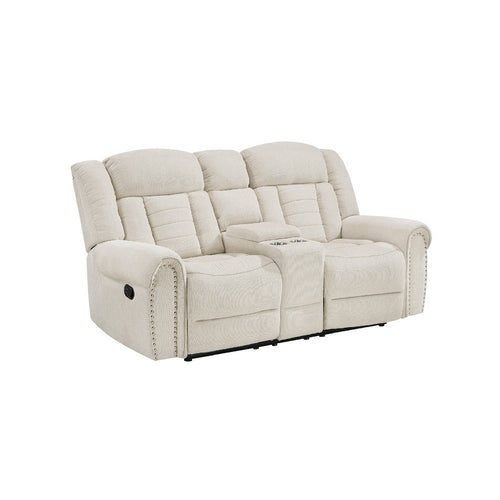 Reo Double Manual Reclining Loveseat w Console | Beige Chenille