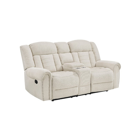 Reo Double Manual Reclining Loveseat w Console | Beige Chenille