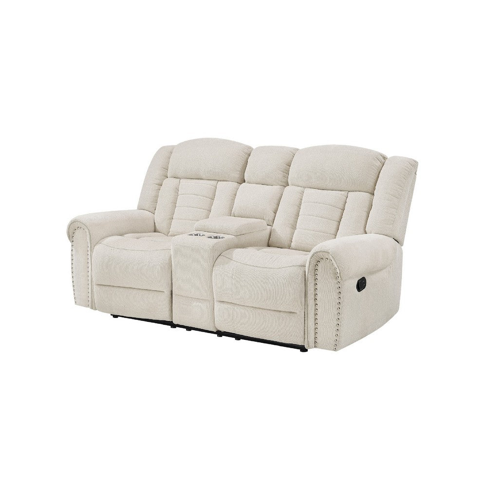 Reo Double Manual Reclining Loveseat w Console | Beige Chenille