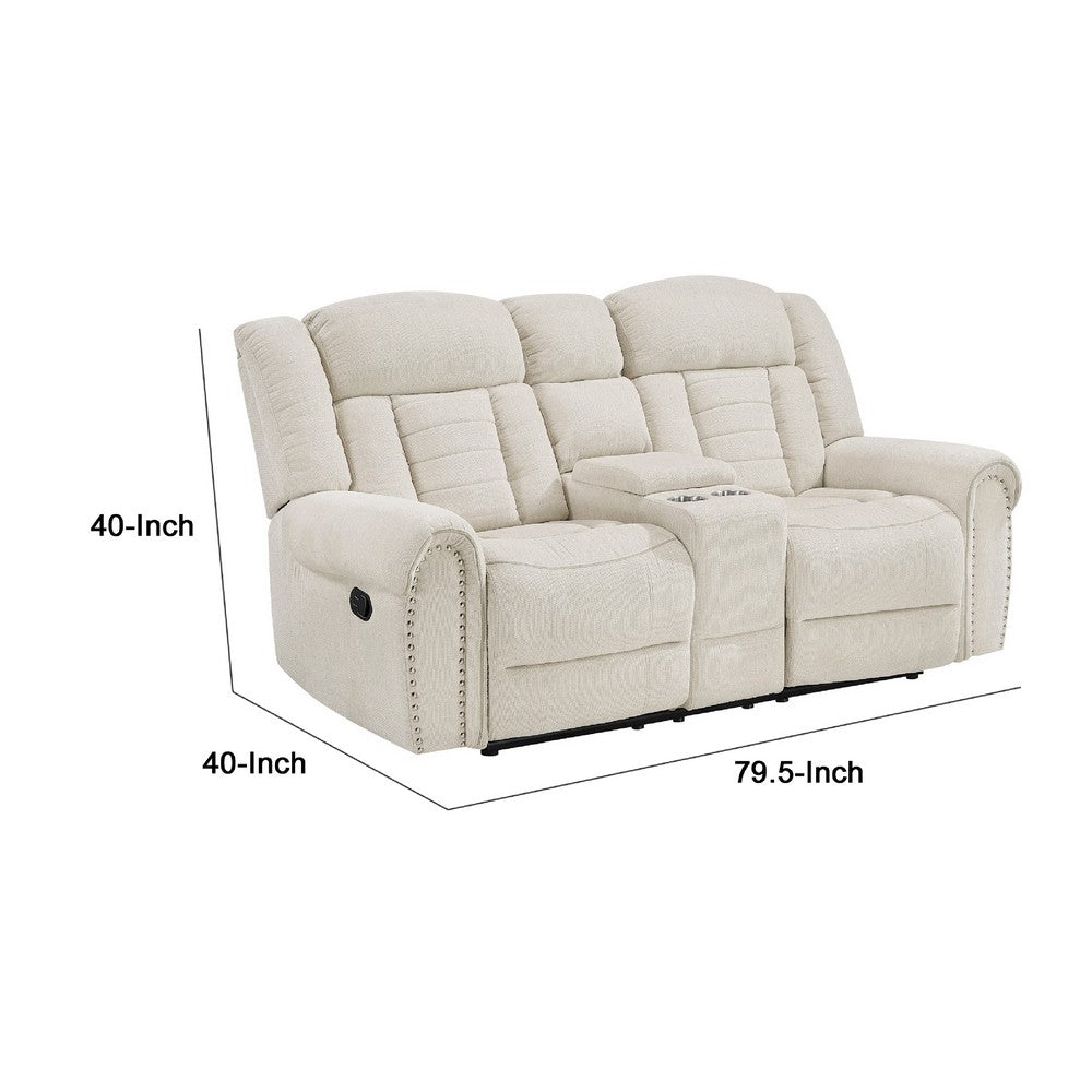 Reo Double Manual Reclining Loveseat w Console | Beige Chenille