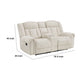 Reo Double Manual Reclining Loveseat w Console | Beige Chenille