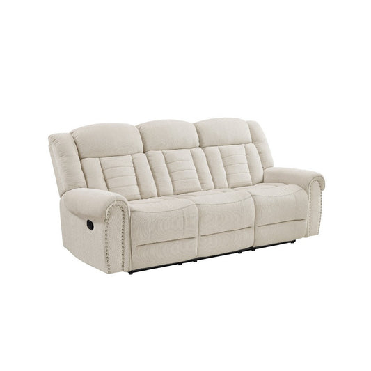 Reo Double Manual Reclining Sofa w Nailhead Trim | Beige Chenille