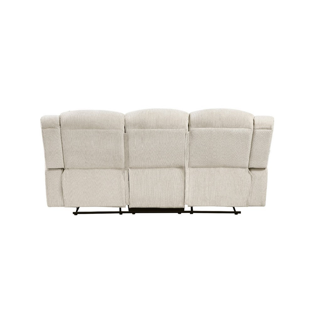 Reo Double Manual Reclining Sofa w Nailhead Trim | Beige Chenille