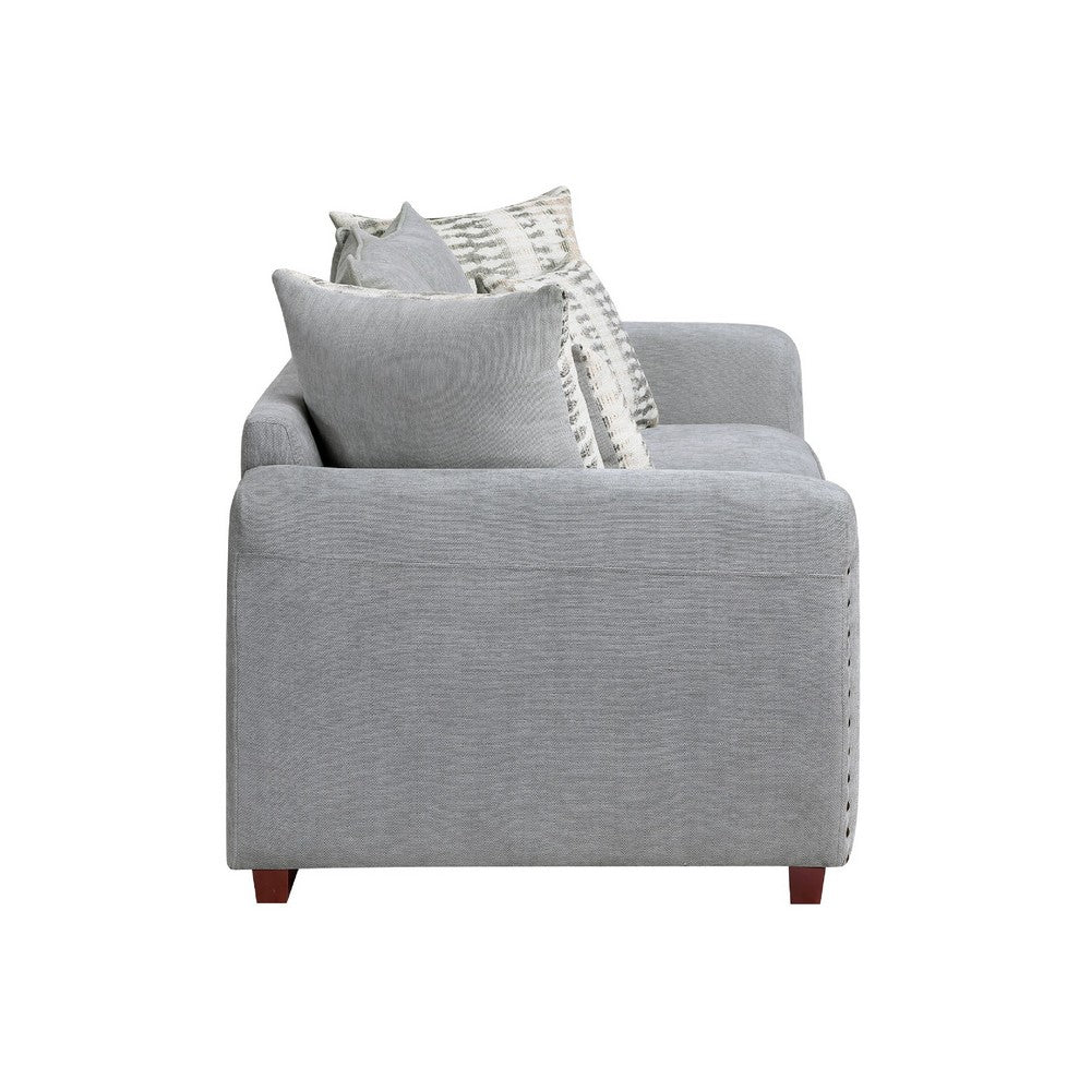 Gini Loveseat | 6 Accent Pillows | Nailhead Trim | Gray Chenille | 70"