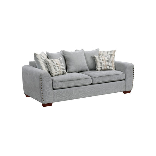 Gini Sofa | 7 Accent Pillows | Nailhead Trim | Gray Chenille | 82"