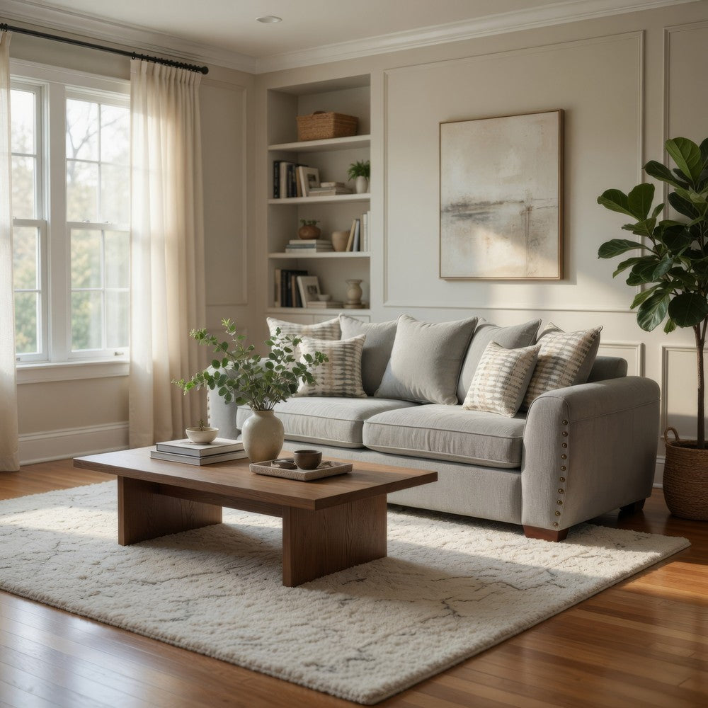 Gini Sofa | 7 Accent Pillows | Nailhead Trim | Gray Chenille | 82"