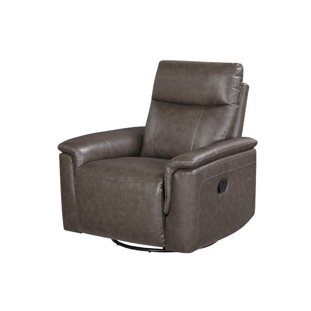 Jen Manual Swivel Glider Reclining Chair | Dark Brown Top Grain Leather
