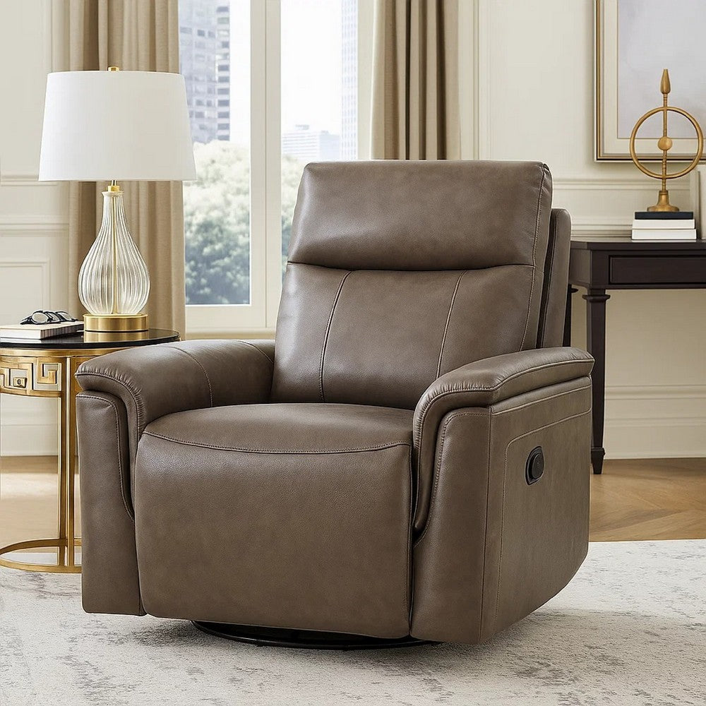 Jen Manual Swivel Glider Reclining Chair | Dark Brown Top Grain Leather