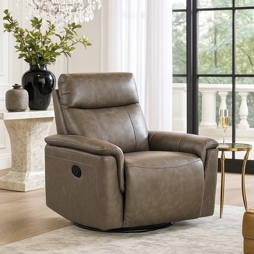 Jen Manual Swivel Glider Reclining Chair | Dark Brown Top Grain Leather