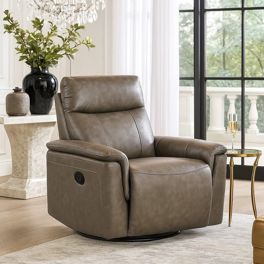 Jen Manual Swivel Glider Reclining Chair | Dark Brown Top Grain Leather