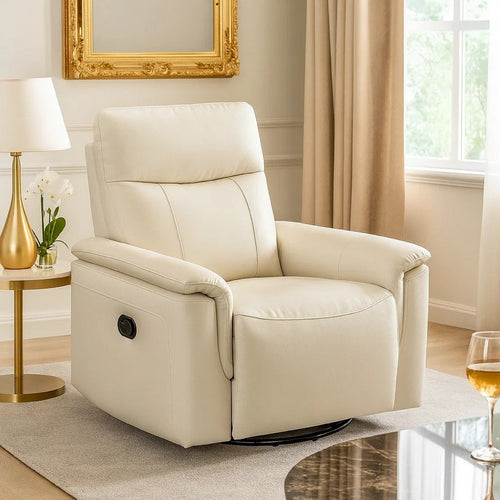 Jen Manual Swivel Glider Reclining Chair | Taupe Top Grain Leather